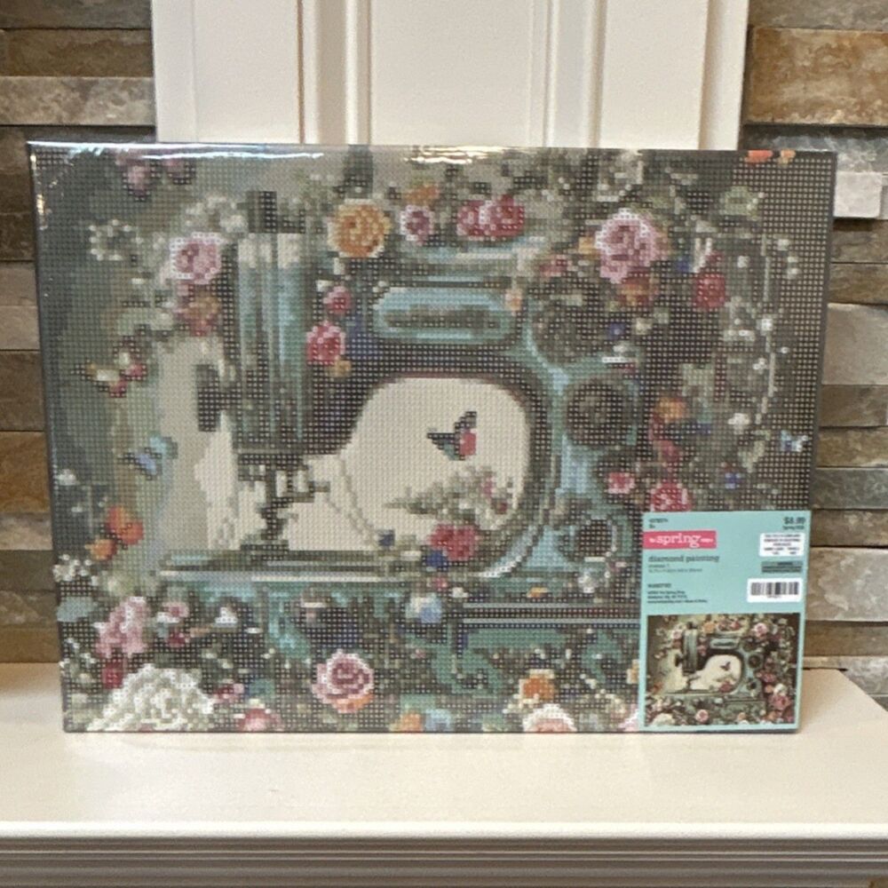 Hobby Lobby Floral Butterfly Sewing Machine Diamond Painting Kit 15.75 x 11.82in